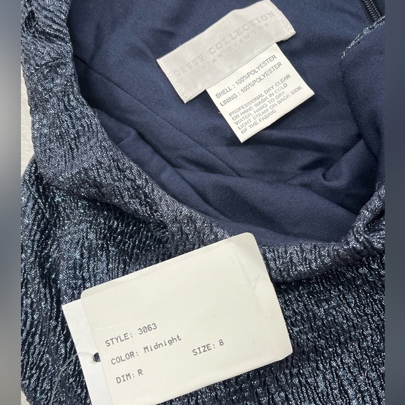 NWT Dessy Collection 8 Vivian Diamond Metallic Textured Evening Women Blue Dress - Picture 7 of 9